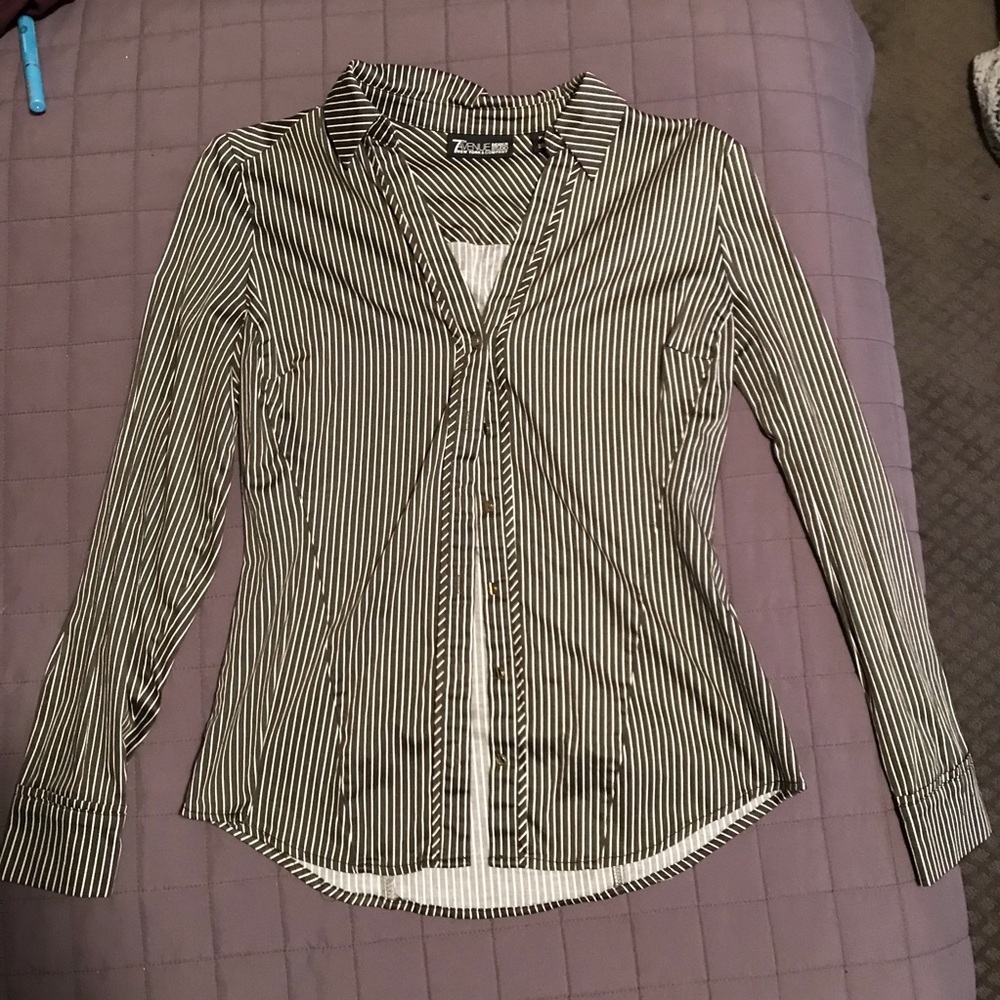 Navy Green Collared Shirt with White Striped